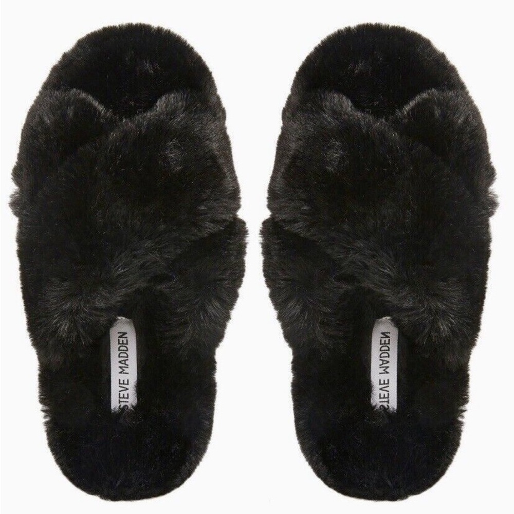 Steve Madden Plush Black Slippers